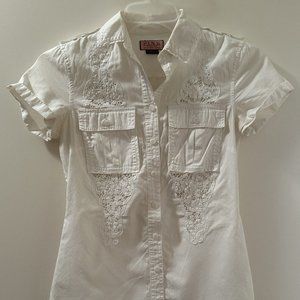 Thomas PINK Short Sleeve Embroidered White Button Shirt - Women’s Size 4
